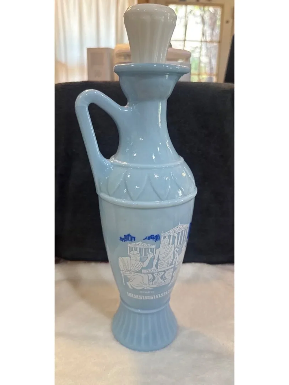 vintage 1961 Jim Beam Grecian Blue Milk Glass Decanter